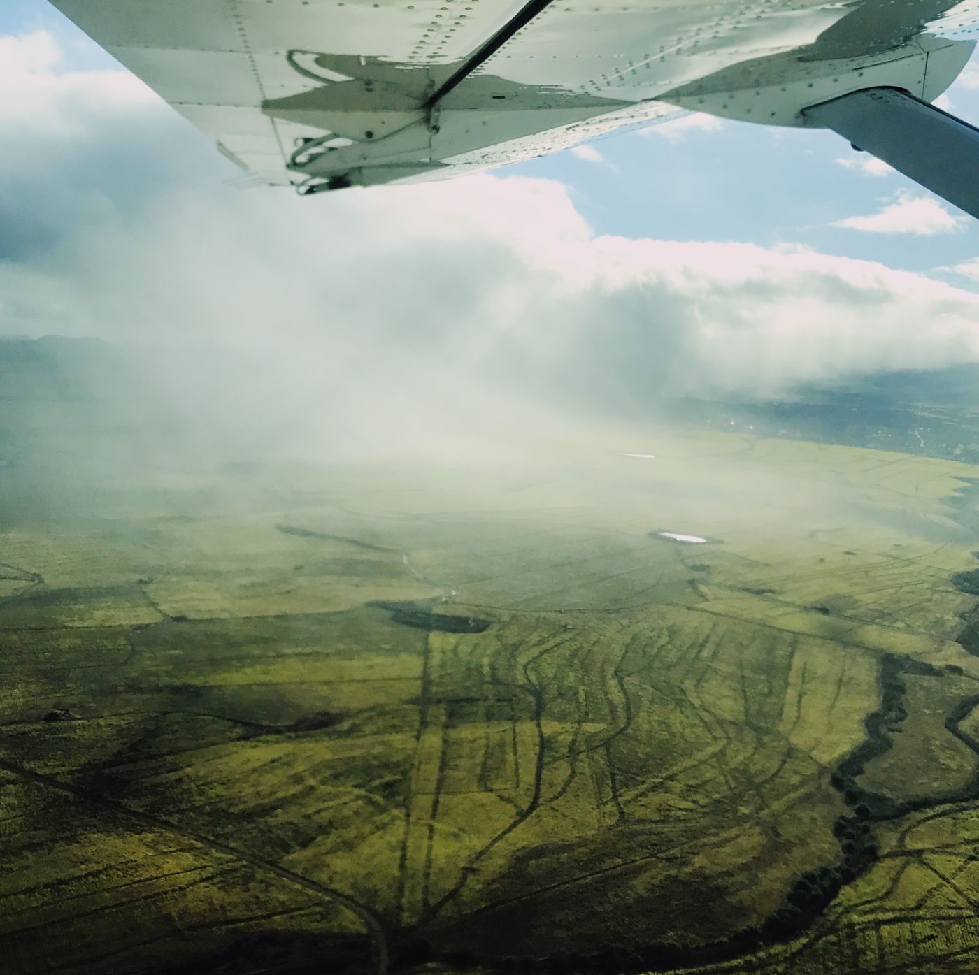 a wing above the clouds