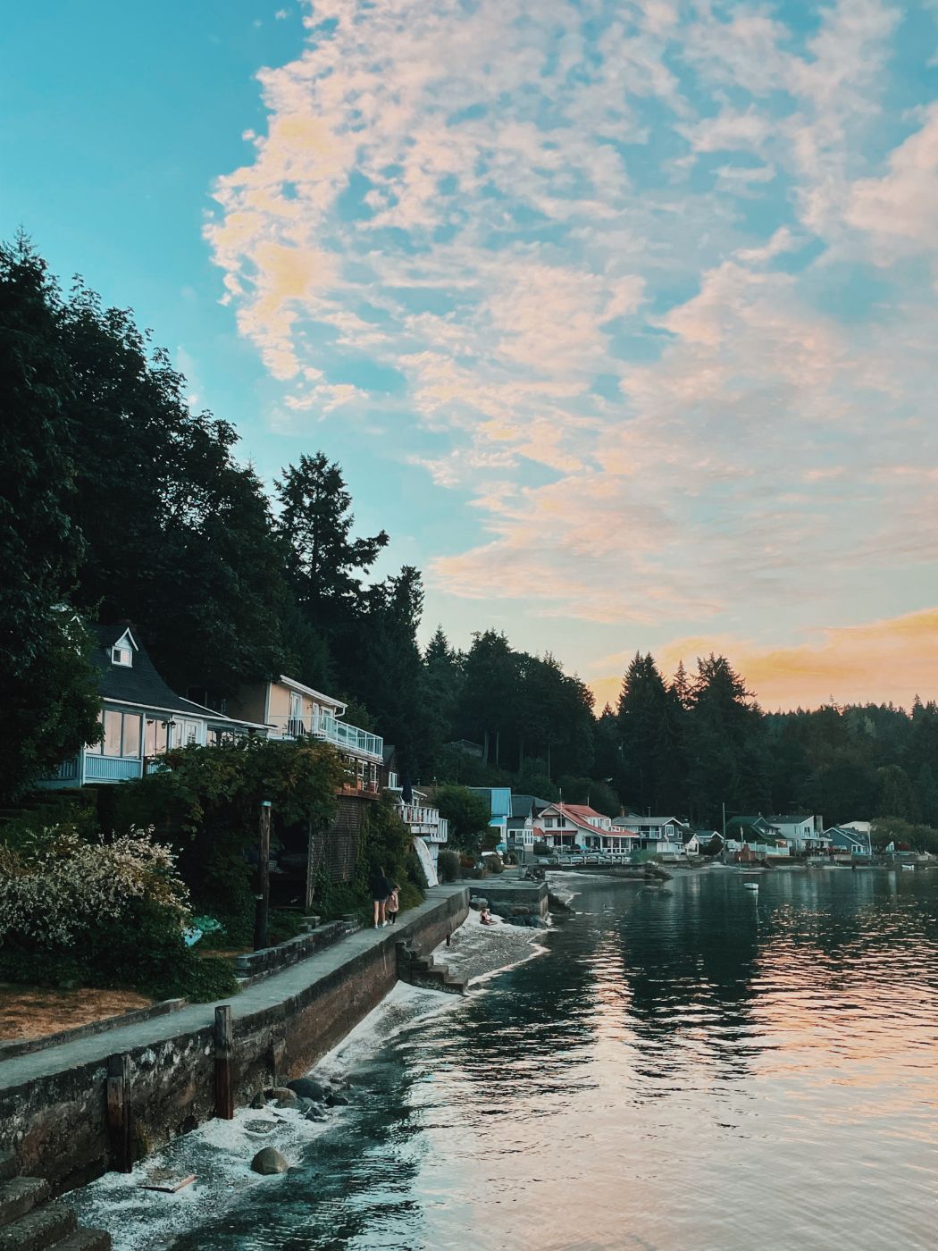 a harbor town at dusk